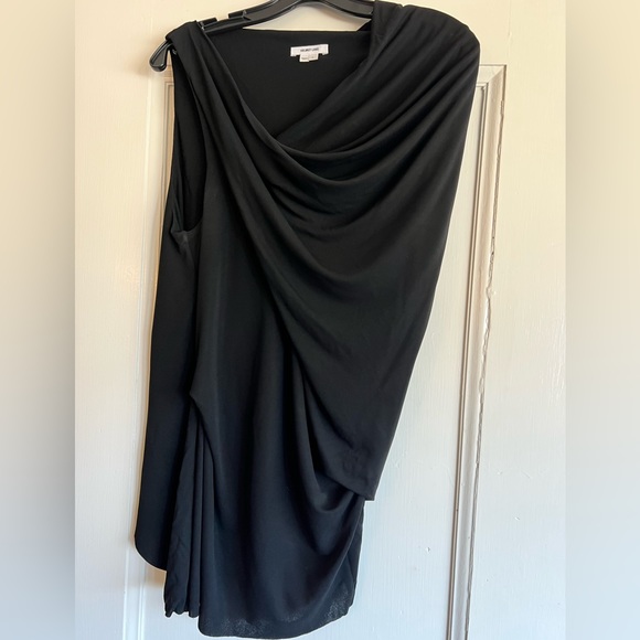 HELMUT LANG Top Asymmetrical Draped Blouse Single ShortSleeve Round Neck L NWT - Picture 2 of 7